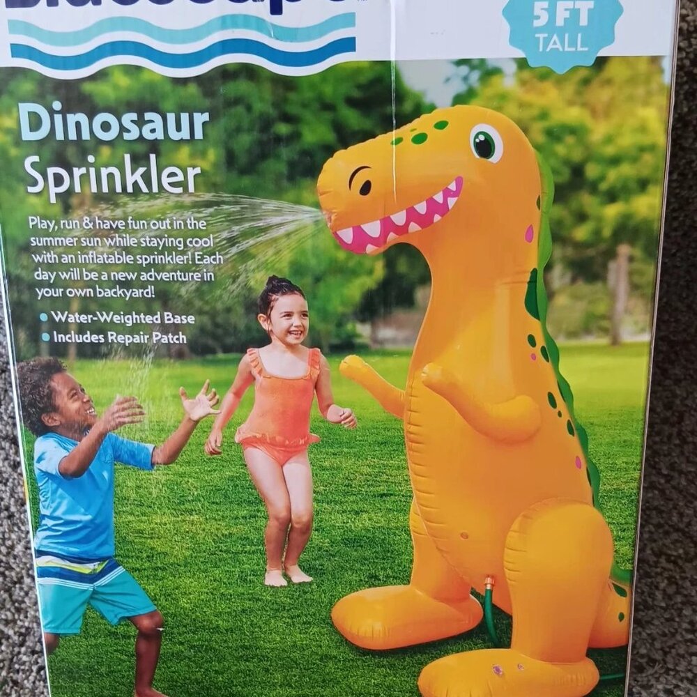 NEW Bluescape Inflatable Dinosaur Sprinkler Orange 5 Ft Outdoor Kids Water Toy
